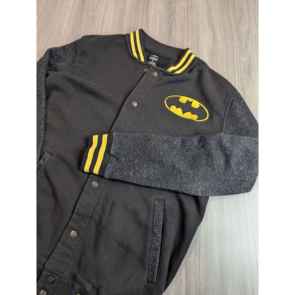 DC Comics Batman Varsity Jacket Men's Black Yellow Letterman Snap Front Sz M
